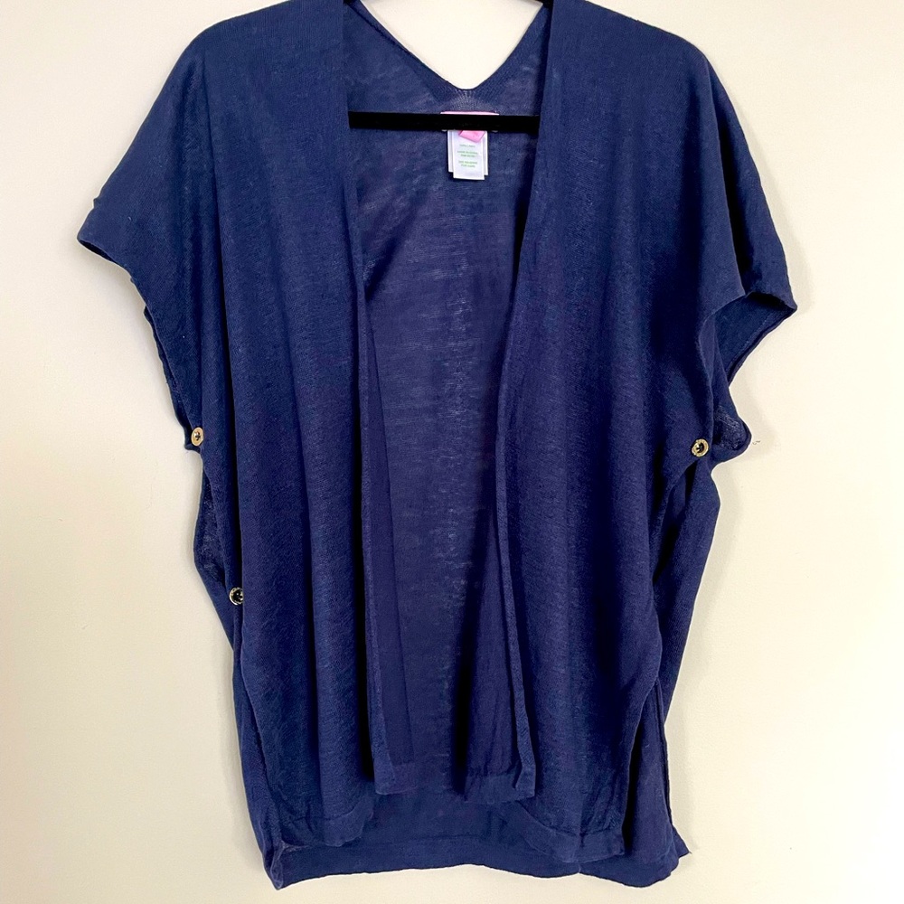 EC XXS/XS Lilly Pulitzer Navy Linen Sweater Like Jacket